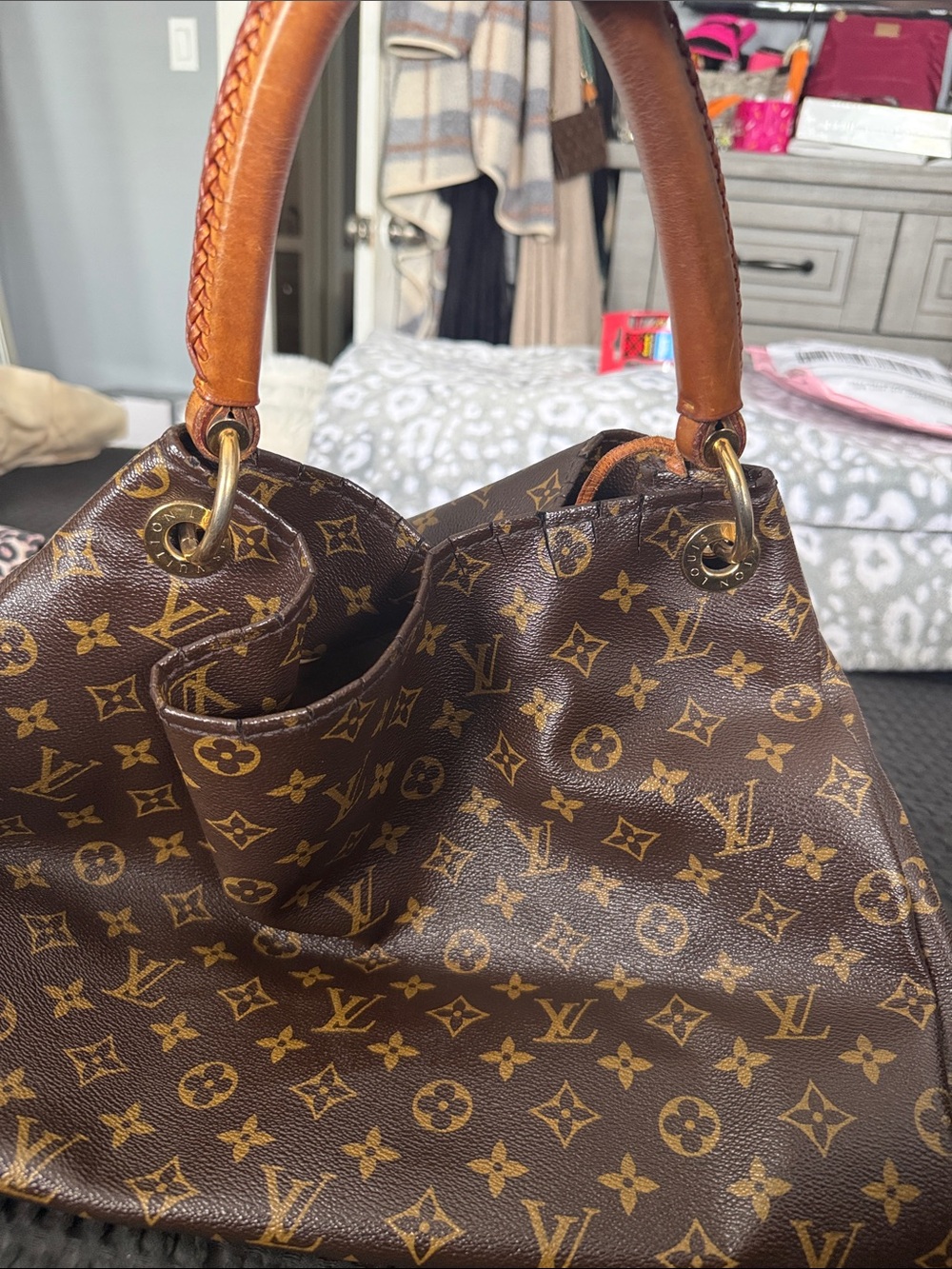 Louis Vuitton Brown Monogram Canvas Hobo Shoulder Bag with Tan Handles